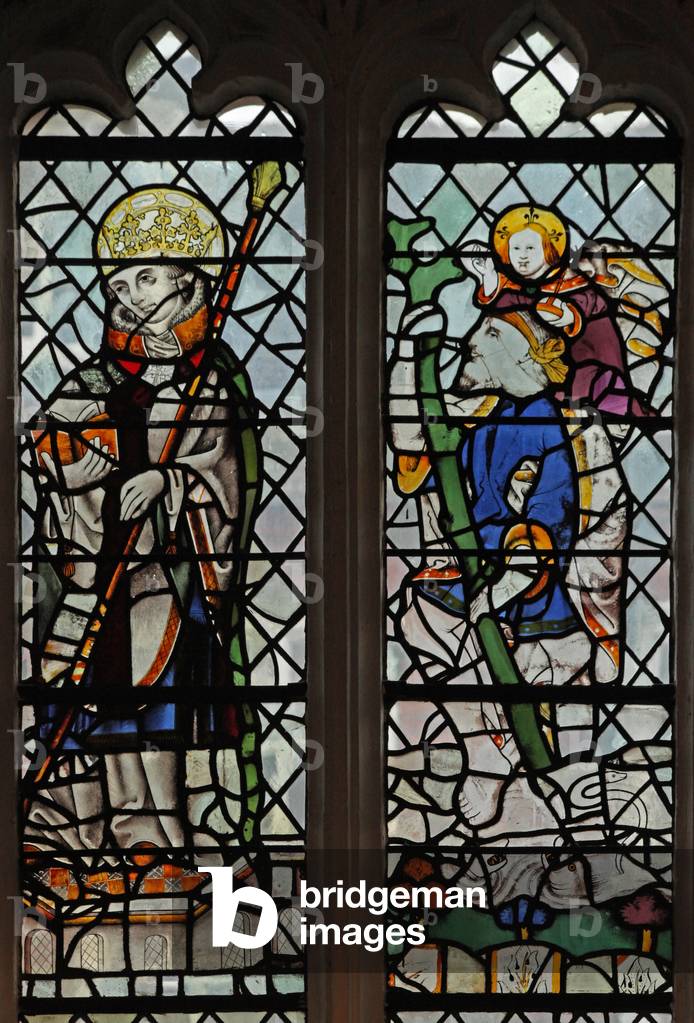 Window s4 depicting a saint/king and St Christopher (stained glass)