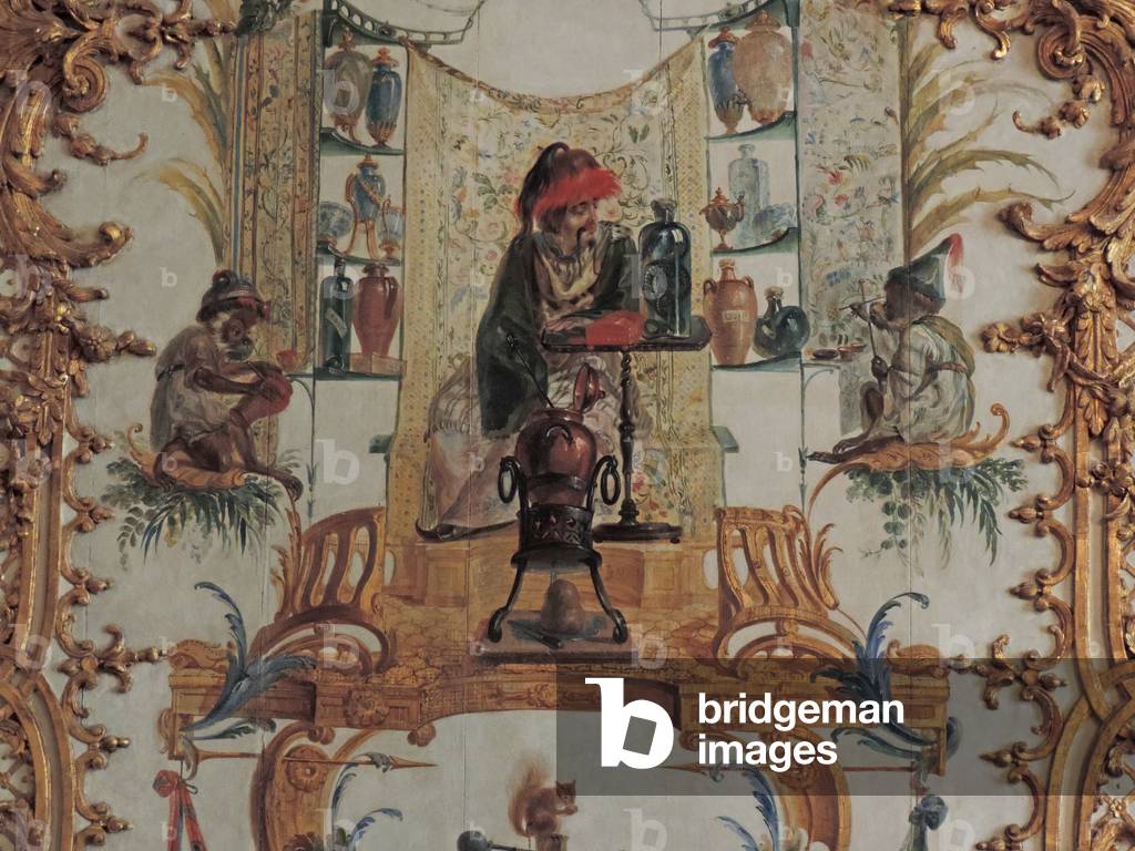 Chantilly, Chateau: A detail of the decoration in the Grande Singerie by Christophe Huet, 1737 (photo)