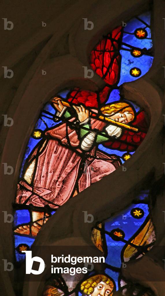 Window depicting Musical Angel with Flute (stained glass)