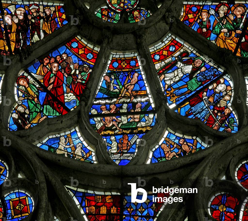 Window n3 depicting scenes from the Last Judgement (stained glass)