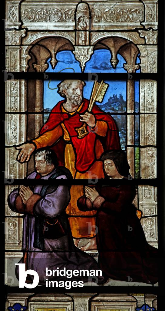 Window w32 depicting St Peter and two donors (stained glass)