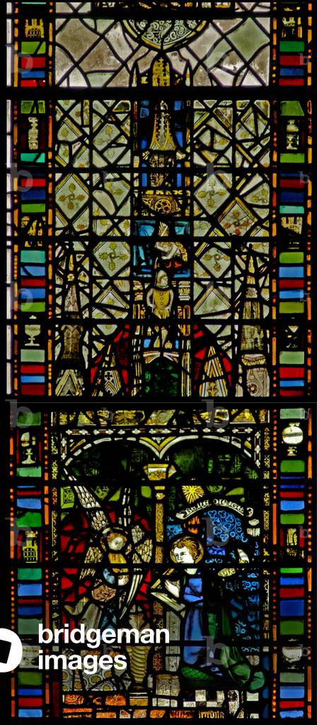 Window w31 depicting the Annunciation - and canopy (stained glass)