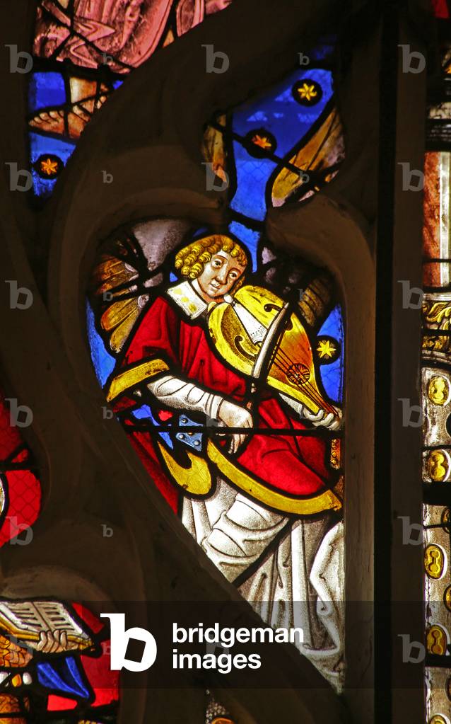 Window depicting Musical Angel with Viol (stained glass)