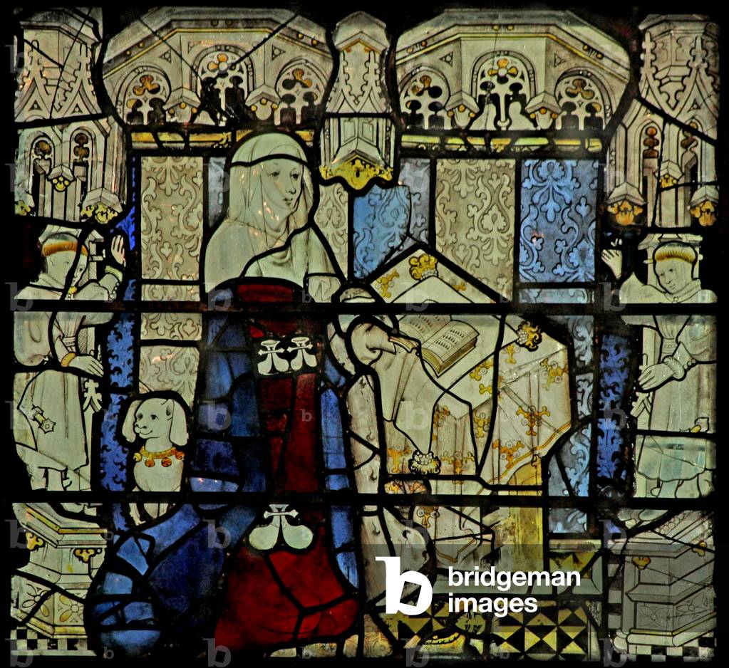 Window w5 depicting a donor - lady (and dog) (stained glass)