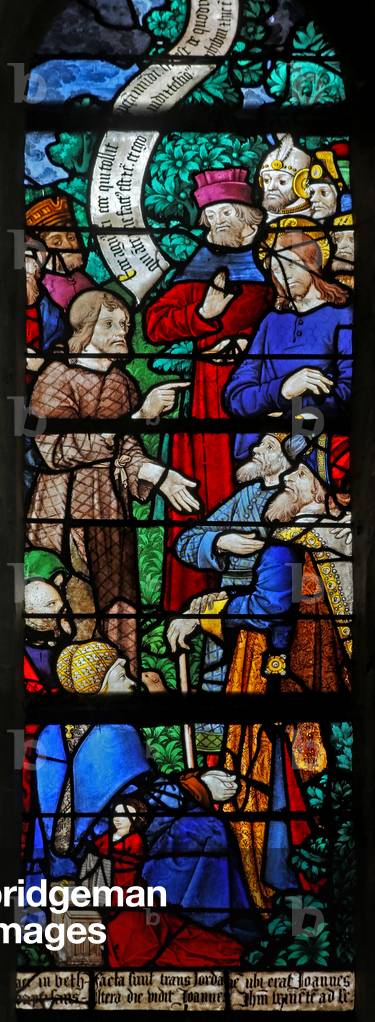 Window w20 depicting St John the Baptist preaching Christ's baptism at Bethany (stained glass)