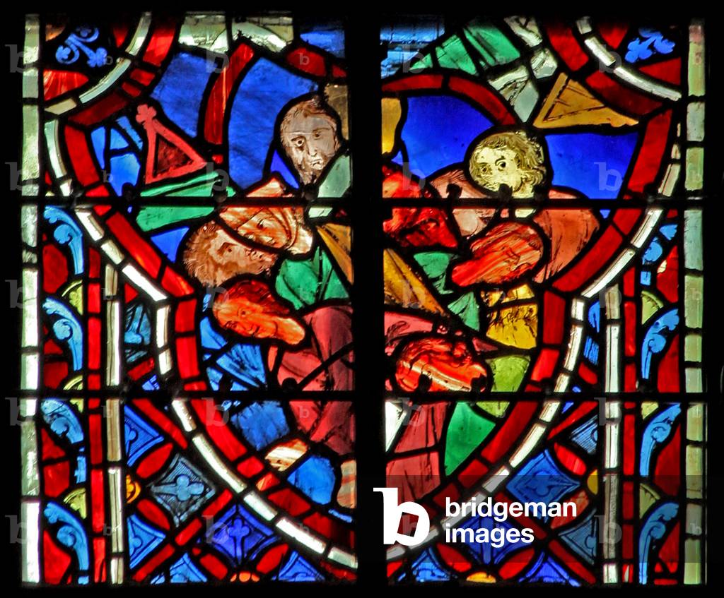 Window w5  Samson brings down the temple Judges XVI 28 (stained glass)