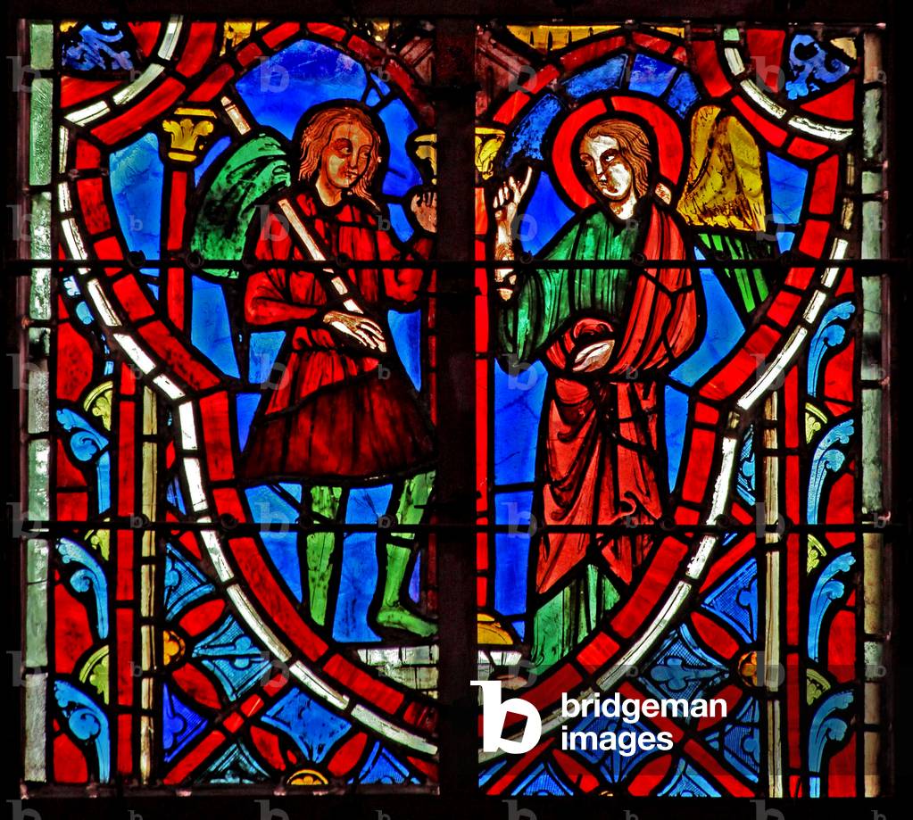 Window w5  Gideon meets and angel. Judges VI 11 (stained glass)