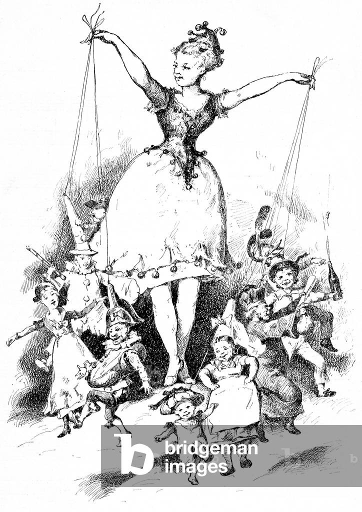 Illustration by L. Nehlig for the song (rhyme) So do, do, do the little puppets - extract from the book Song et rounds enfantines by J. B. Weckerlin, Garnier 19th century edition.