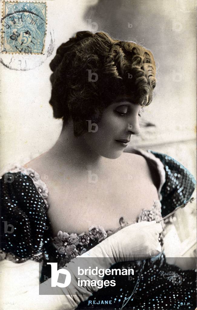 Portrait of actress Réjane (1856-1920), Photography Reutlinger. Postcard early 20th century.