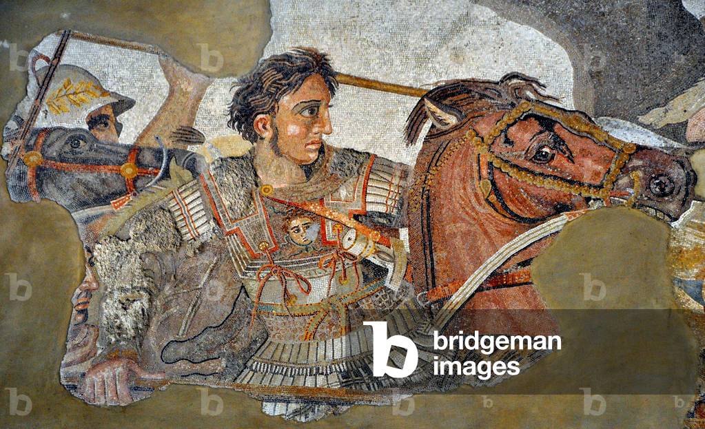 Bild von Fresko "Alexander der Große (356 - 323 v. Chr.) auf seinem Pferd Bucephale - Detail eines Mosaiks von