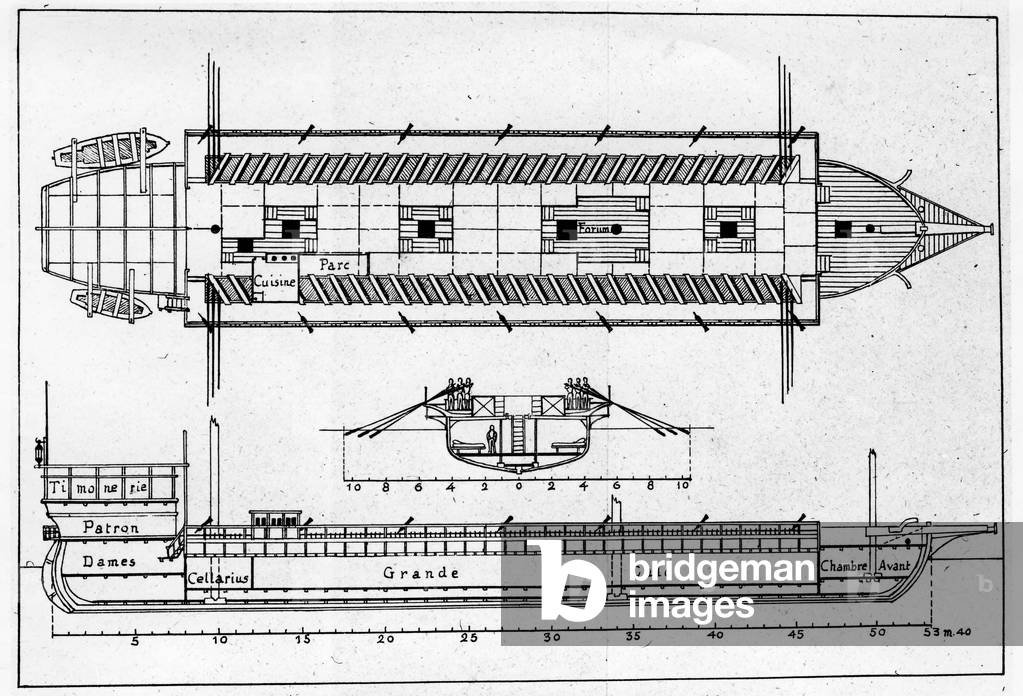 Plan of a Venitian market galee with 30 benches, 15th century.