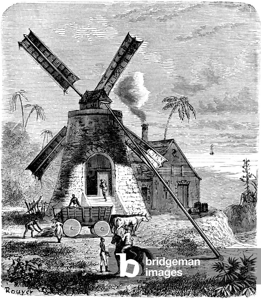 Old windmill for sugar cane in the Antilles (Martinique) in the 19th century, from the Journal Illustrius 1864