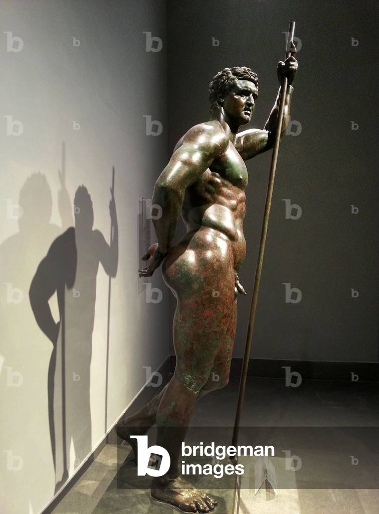 Statue of a Hellenistic prince in bronze, after a famous statue of Lysippe (4th century BC) representing Alexander the Great. Perhaps the portrait of Attale II, king of Pergamo) - 3rd/2nd century BC - palazzo massimo alle terme (museo nazionale romano - musee national roman) - - naked man, anatomy, nudite - Rome, Italy (Roma Italia) - Photo Patrice Cartier -