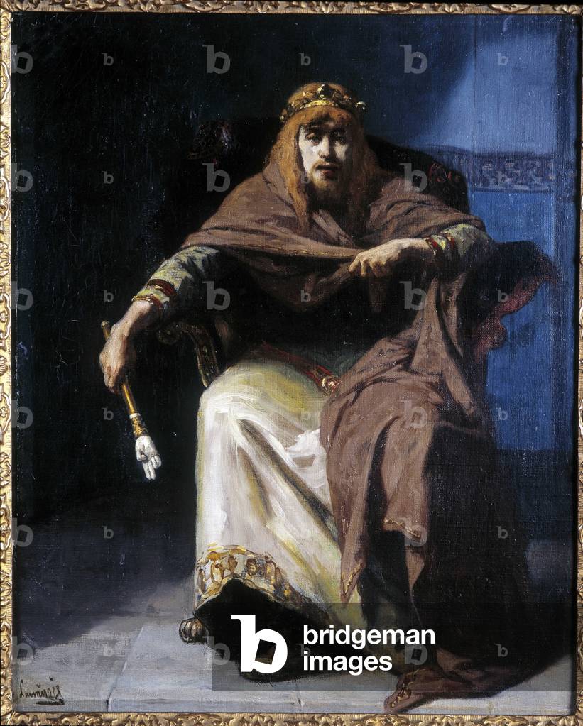 Carolingian king. Study for the painting “King Morvan”. The king carries a scepter. Painting by Evariste Luminais (1821-1896). Museum of Fine Arts of Brest.