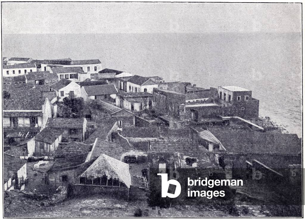 The island of Goree in Senegal, houses overlooking the sea near the fort - Photography signed by Verascope Richard from a book early 20th century on French West Africa -