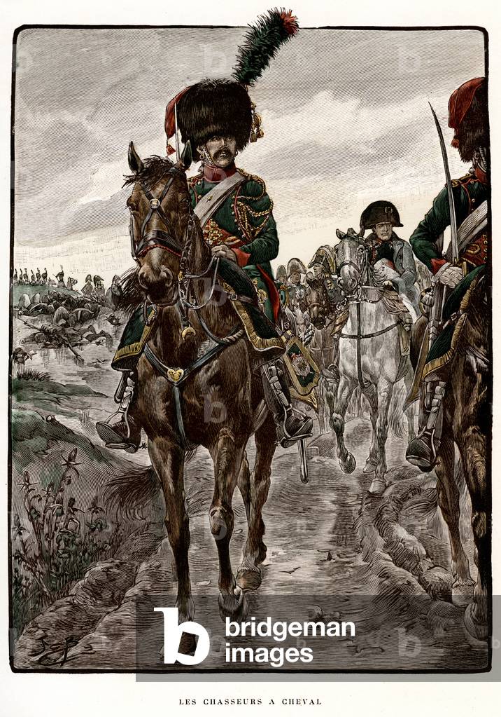 The hunters a horse - Napoleonic war - army - emperor Napoleon - engraved in color by Job in the book “The old imperiale guard””, original edition Mame 1902 -
