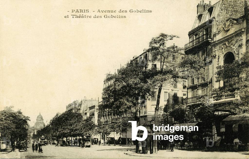 Avenue et Theatre des Gobelins in Paris, 13th, 13th arrondissement - postcard beginning 20th century -