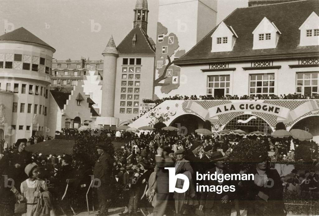 Brasserie A la Cigogne, Pavilion of Alsace at the Universal Exhibition in Paris, 1937 (b/w photo)