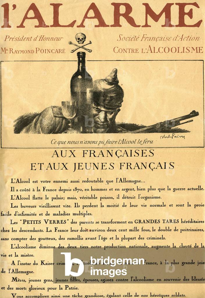 anti-alcoholic propaganda poster of the French society “” L'Alarme”” during the war 1914-1918
