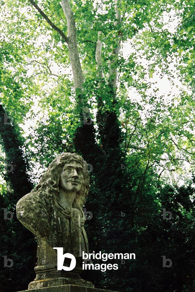 In the steps of Moliere to Pezenas (34, Herault, Languedoc): park of the domain of La Grange des Pres, bust of Moliere under the plane trees. This place welcomed Moliere from 1653 to 1656, then the Comedie Francaise which played here many times, between 1893 and 1973.