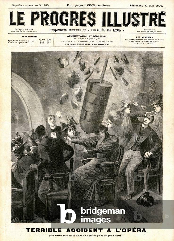 Terrible accident at the Opera, Front Page of ‘Le Progres Illustre’, 21 May 1896 (engraving)