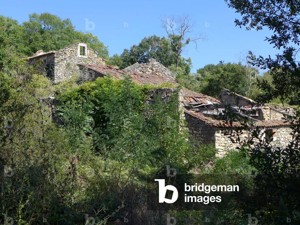 Farm in ruins in the south of France (between Aude and Herault, Languedoc, Occitanie) - desertification of the French countryside, ruins, abandonment of rural space, peasant exodus - Photo Patrice Cartier -