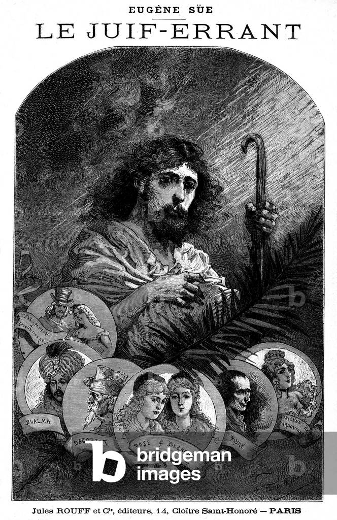 Frontispice of Eugene Sue's novel “The Wandering Jew”” - Engraving by FERDINANDUS in the Jules Rouff edition of 1883. Portrait of the main characters: Rose et Blanche Rennepont,