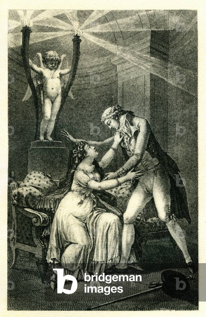 Illustrazione di "Les Liaisons Dangereuses" di Choderlos de Laclos, 18° secolo (incisione)
