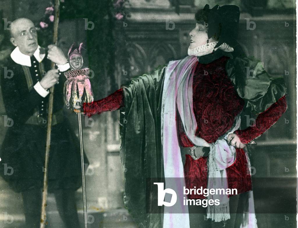 Henriette Rosine Bernard aka Sarah Bernhardt (1844-1923) in the play “Les bouffons” (b/w photo)