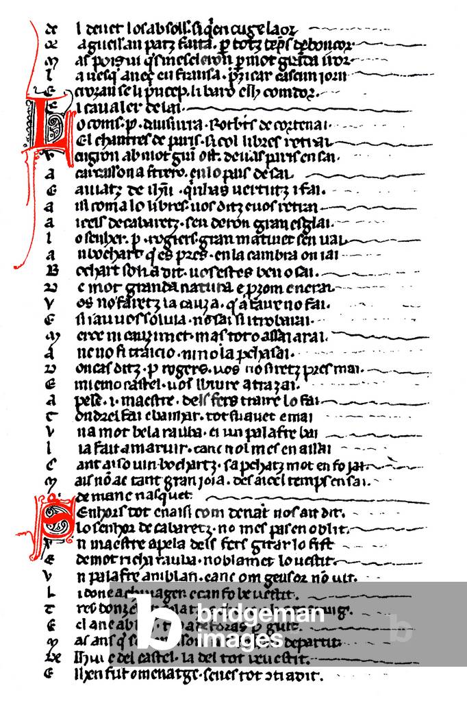 A page of the manuscript of the “Canso de la crosada”, poetic work in the Romanesque language recounting the Crusade against the Albigeese