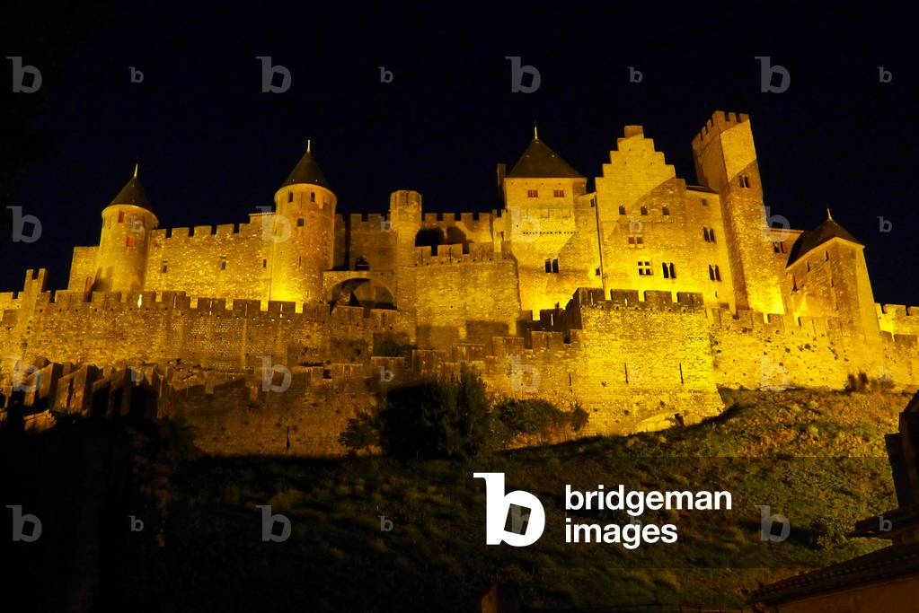Ramparts of Carcassonne, illuminated at night