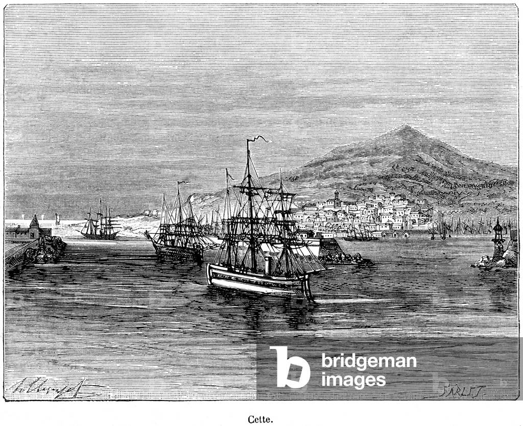 This (today Sete) port, lighthouse, bay, city and Mont Saint Clair.