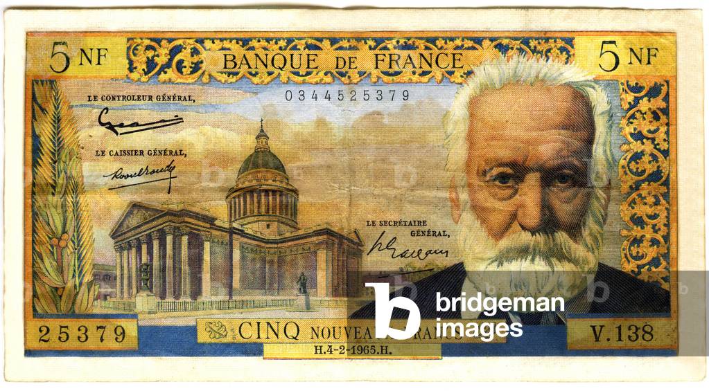 French banknote of five new francs, 1965  (engraving)