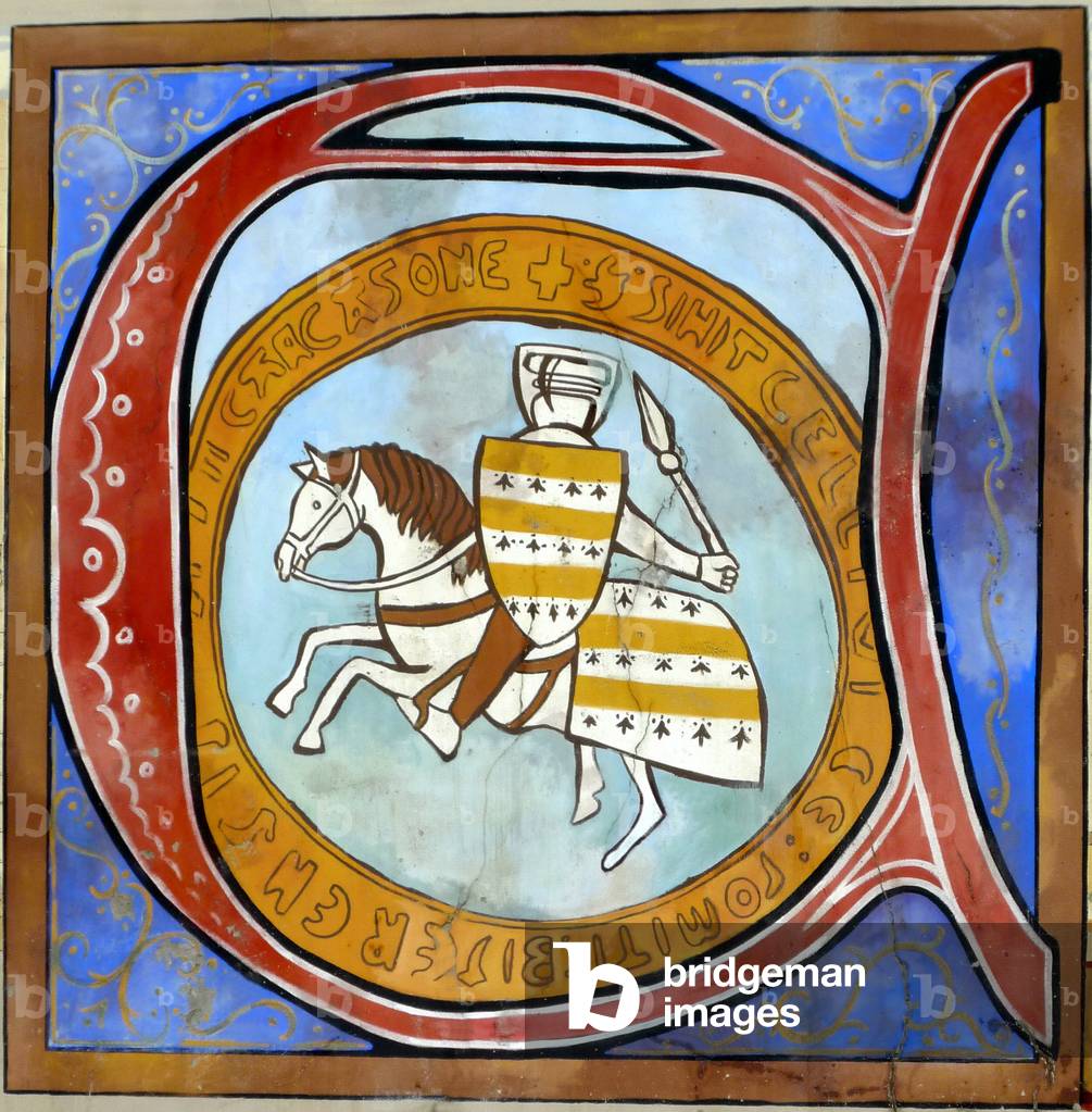 Detail of a 20th century fresco on a wall of Carcassonne