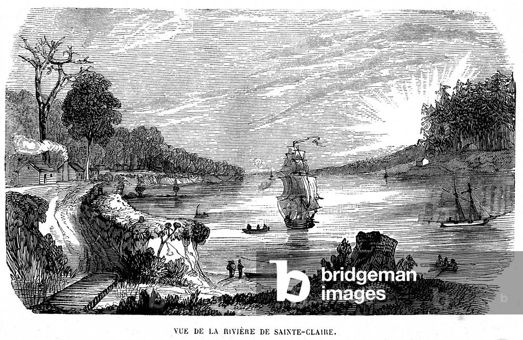 Vue de la rivière Sainte Claire, Canada: engraving of the book “Les colonies perdues” by Charles Canivet - bookshop Furne & Jouvet 1896