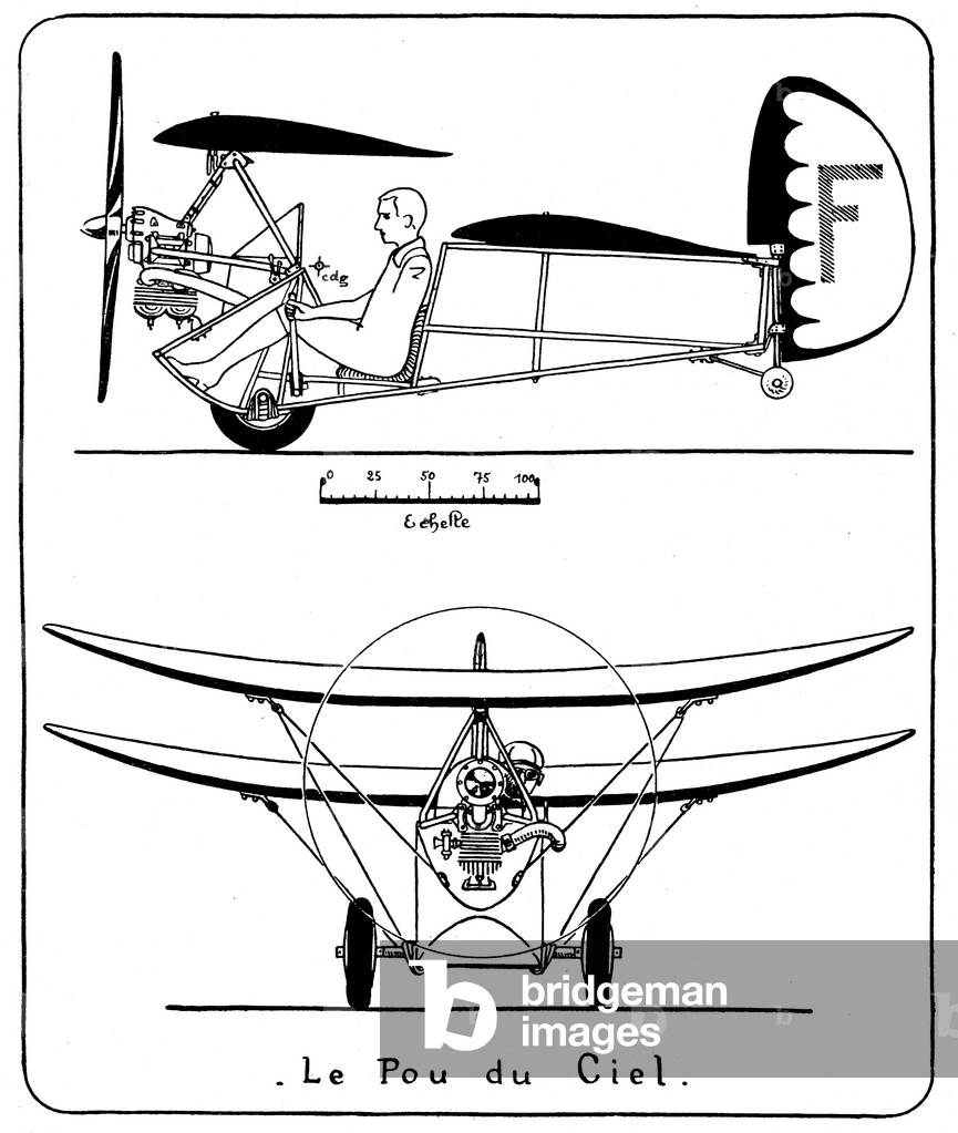Le Pou du Ciel, petit avion  concu par l'ingenieur francais Henri Mignet, vers 1934 (illustration)
