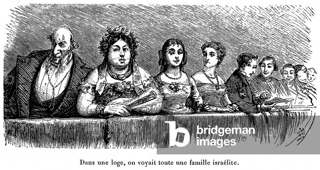 Israeli family in a theatre lodge in Russia, 1893 (engraving)