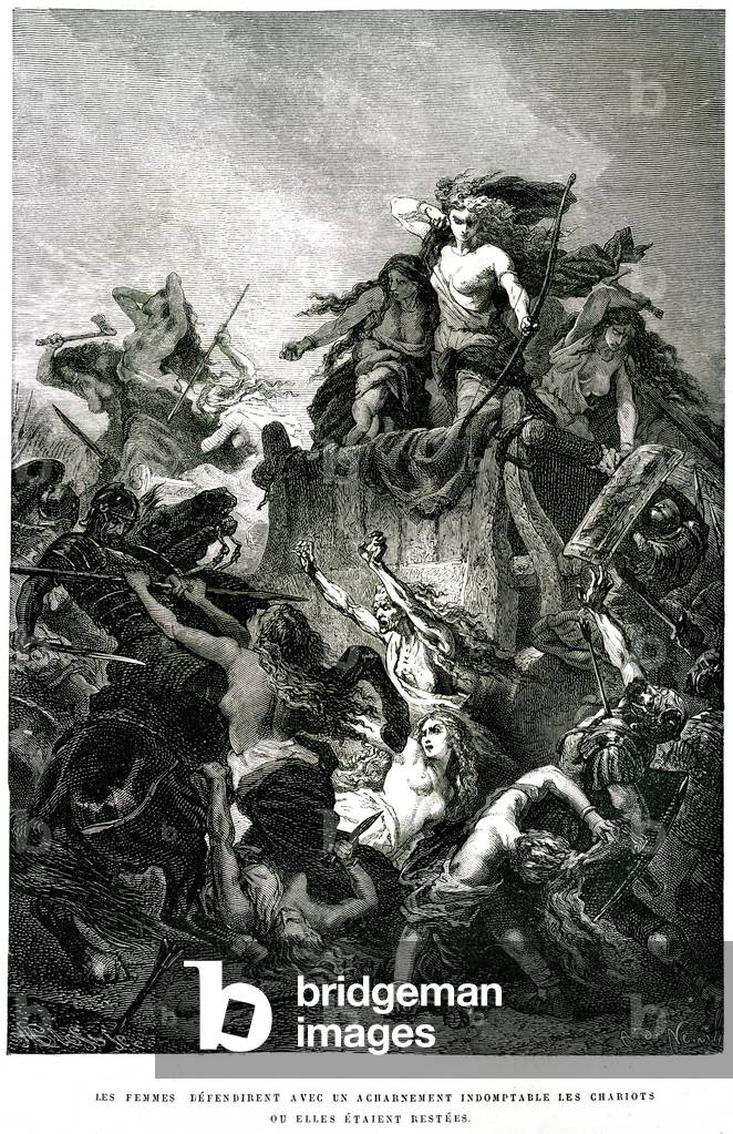 Battle of Campi Putridi between the Ambro-Teutons and the Roman army of Marius in 102 BC, 1872 (engraving)
