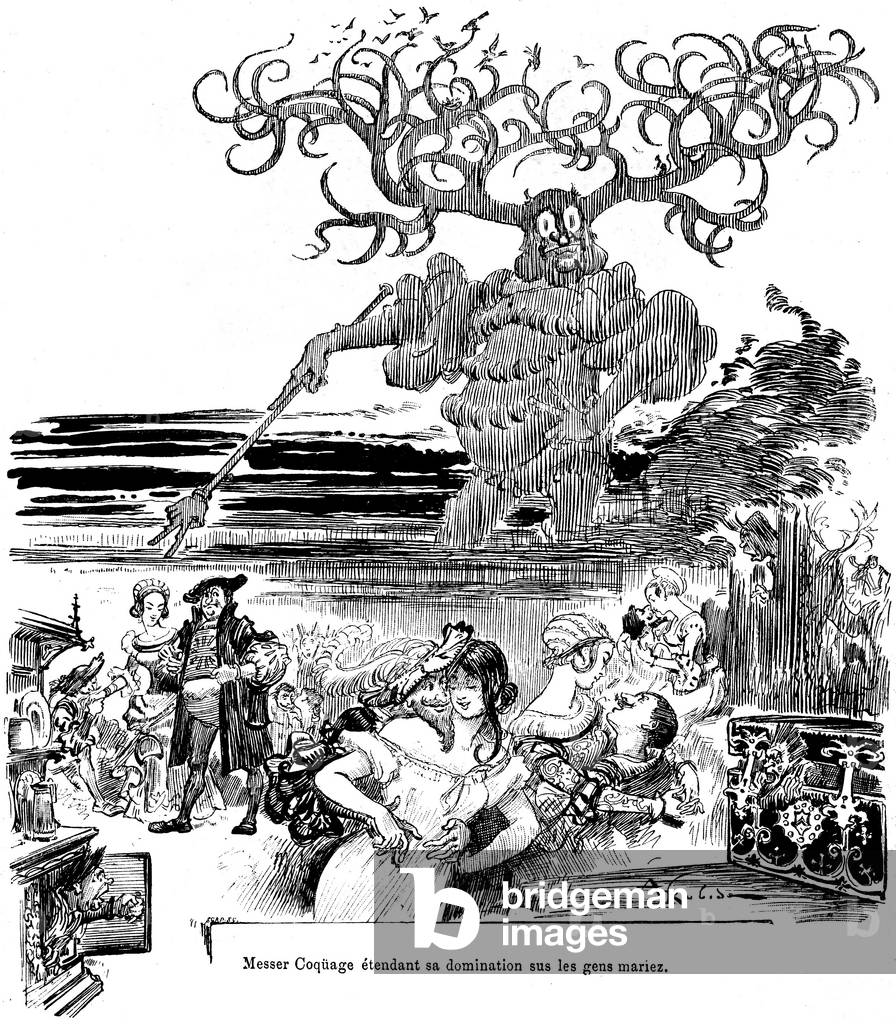 Messer Coquage extending his domination over the marez people , 1885 (illustration)