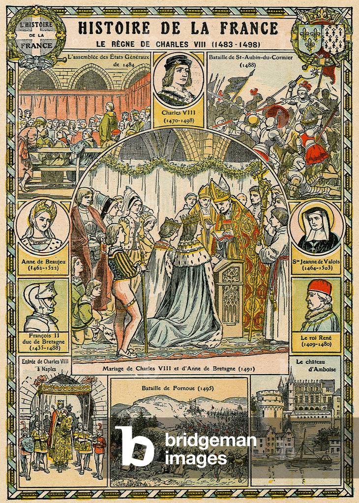 The reign of Charles VIII from 1483 to 1498, plate from History of France, 1935 (engraving)