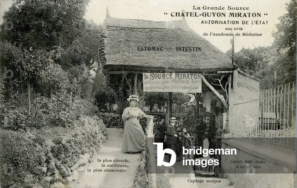 Chatel-Guyon (Chatel Guyon) - Puy de Dome, Auvergne - curists at the great Miraton spring at the beginning of the 20th century - medicine stomach intestine - postcard sent in 1908 - thermal baths, thermal baths, water, cure, health -