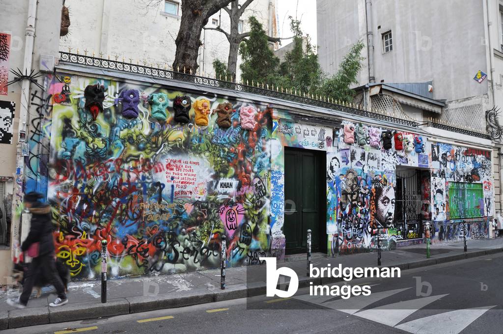 The facade of Serge Gainsbourg's Hotel Particulier, tagged by fans, rue de Verneuil in the 7th arrondissement of Paris. Picture Patrice Cartier 2020