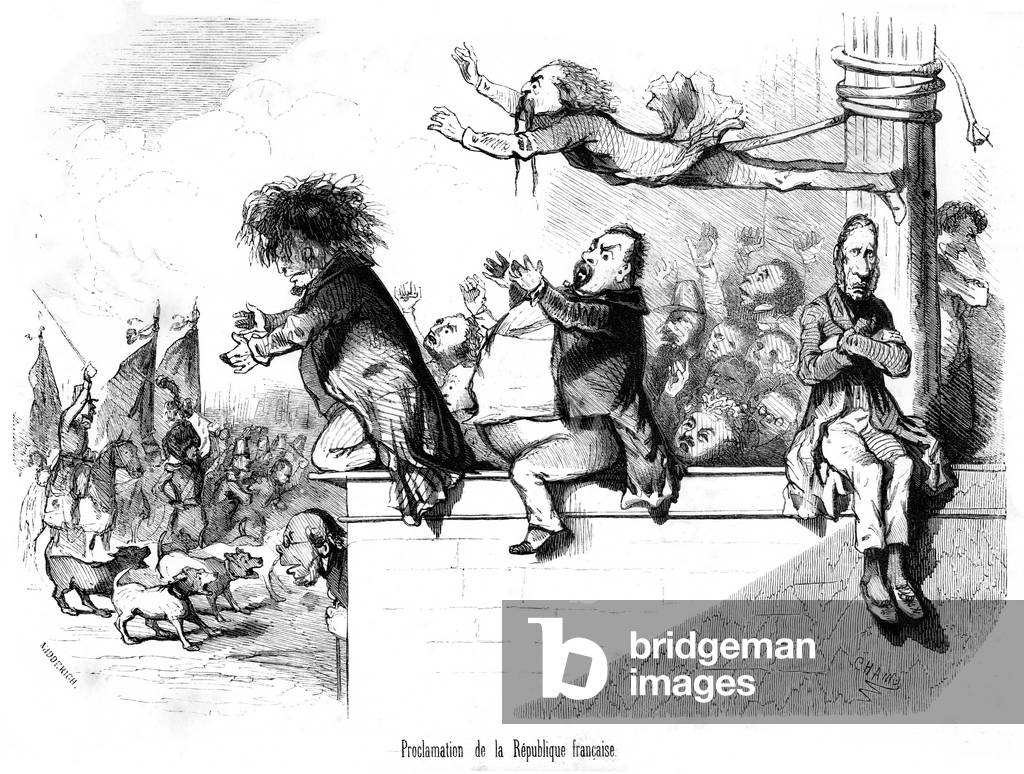 French Revolution of 1848: Proclamation of the French Republic - Caricature of Cham (Amedee Comte de Noe dit, 1819-1879) in Auguste Lireux, Assembllee Nationale comique. Ed. Michel Levy Freres, 1850 -