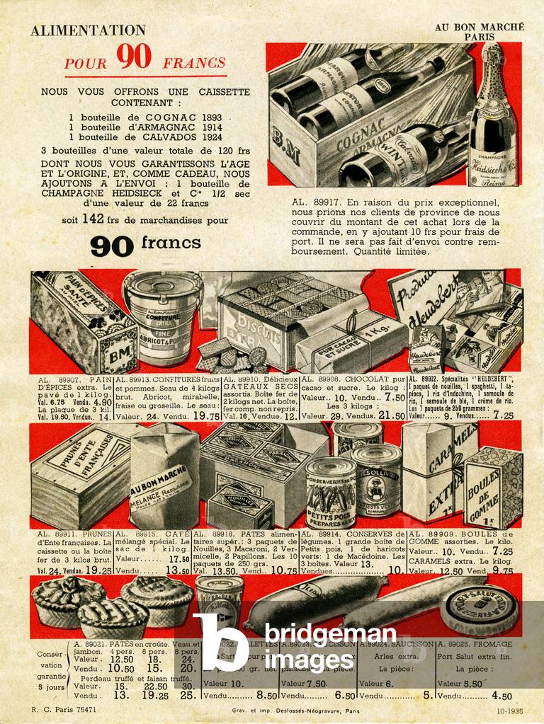 Au Bon Marché stores for food products and holiday meals, 1936 (print)