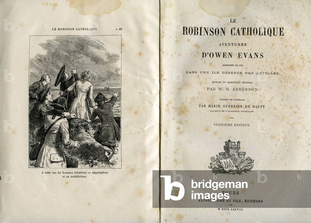 The Catholic Robinson, Adventures of Owen Evans by W.H. Anderdon, Mame a Tours edition 1878. Frontispice and title page