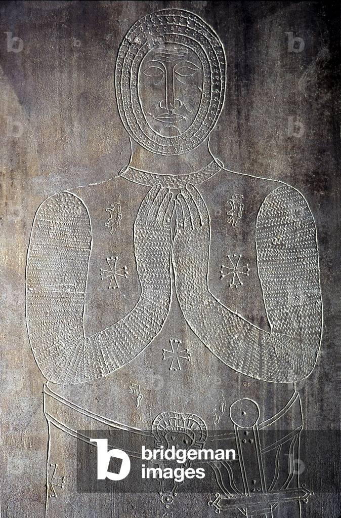 Lying genre low relief representing Simon de Montfort (Simon IV the Fort, Count of Montfort, did about 1150 - died 1218, chief of the Armee des Croises against the Albigeois = Cathars). This burial slab preserved at the Basilica of Saint Nazaire (Saint Nazaire) in Carcassonne was long presented as the tombstone of the cross chief, killed by a catapult during the siege of Toulouse in 1218. It is a clumsy imitation executed by an unknown artist in the 19th century.