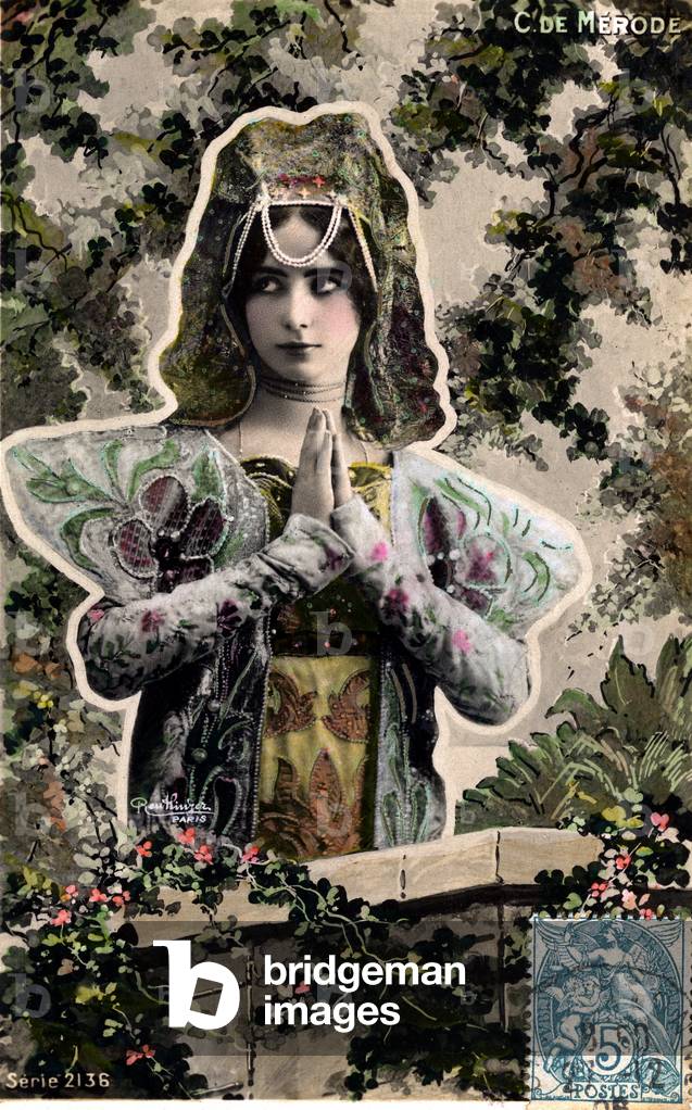 Portrait of Cléo de Merode by Reutlinger - The dancer Cléo de Merode (1875 - 1966) covered the artistic and galante chronicle by performing first as a star at the Paris Opera, then (in 1901) as an attraction to the Folies Bergères led by Edouard merchant. - Postcard at the beginning of the 20th century.