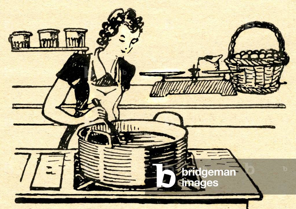 The cooking of jams in the kitchen by the menagere.