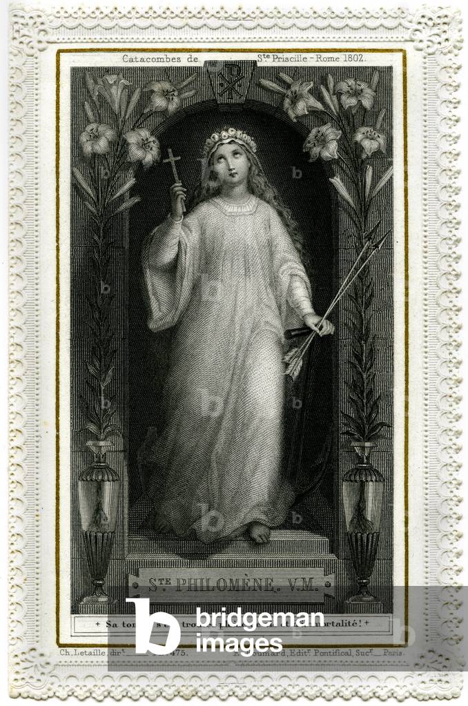 Saint Philomene (291-304), virgin and martyrdom of the Catholic Church, 19th century (engraving)