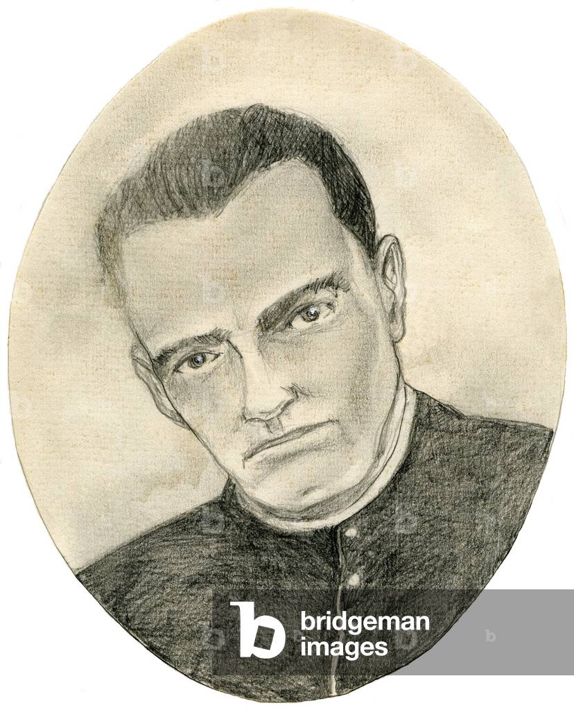 Portrait of Francois Beranger Sauniere (Abbe Sauniere) (1852-1917), cure of Rennes-le-Chateau (Rennes le Chateau). Drawing by Mor (no additional rights, agreement of cartoonist OK).